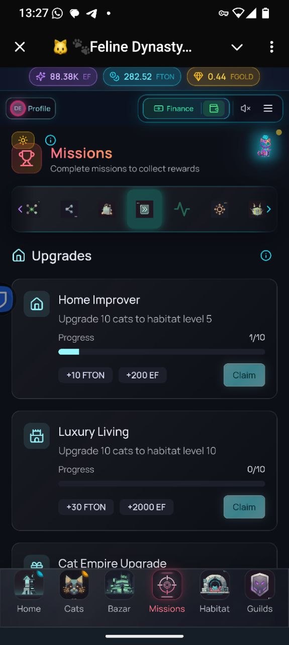 Upgrade Missions - Level Up Rewards